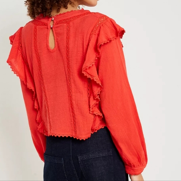 Free People Amy Red Floral Embroidered Bordado Top Medium - Picture 5 of 16